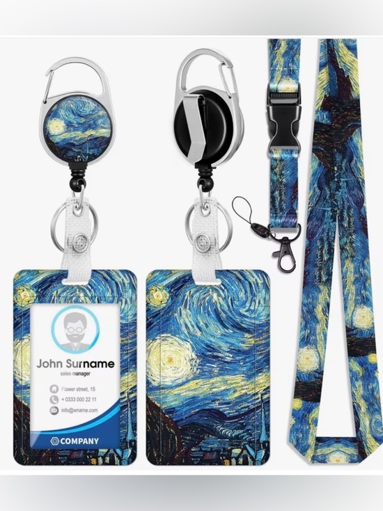 Starry Night Brands Accessories - Van Gogh Starry Night Lanyard & Retractable ID Badge Holder Set  Badge Reel Clip
